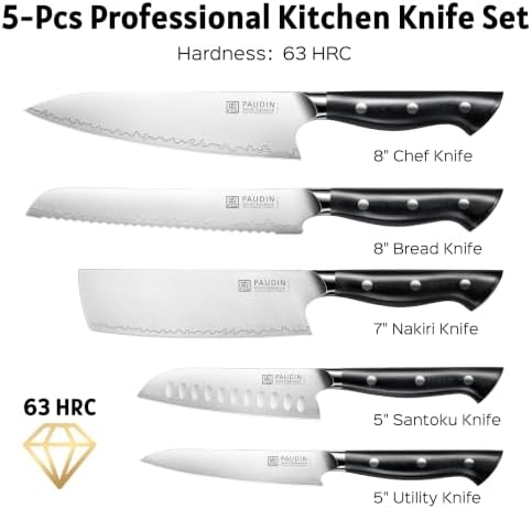 PAUDIN 5 Pcs Kitchen Knife Set, 14C28N Steel