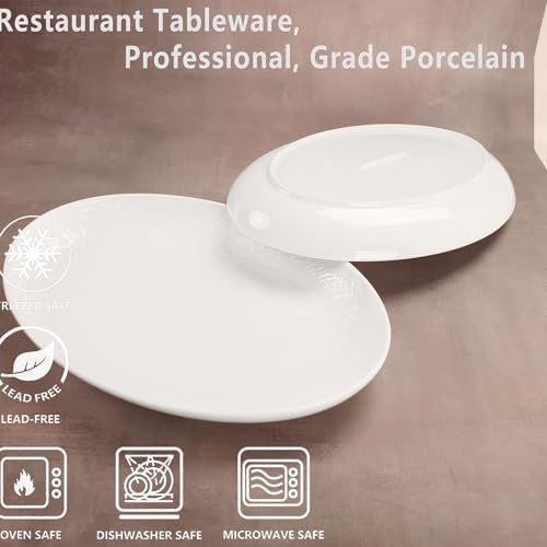 Ceramic Serving Platters Set of 4, White 10 Inch Oval Relief Platters