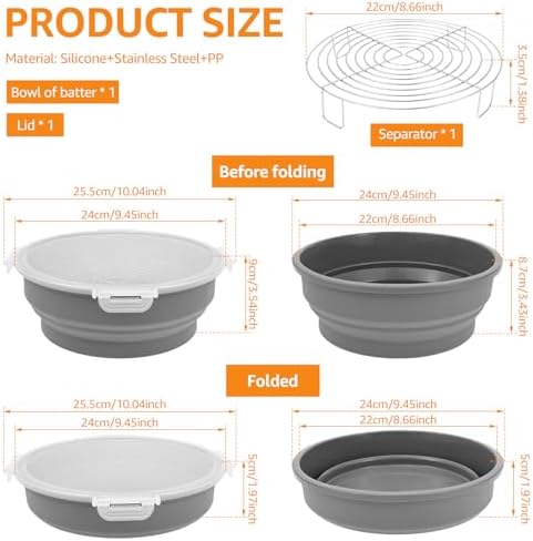 Collapsible Batter Bowl with Lid, Mess Free Breader Shaker Bowl