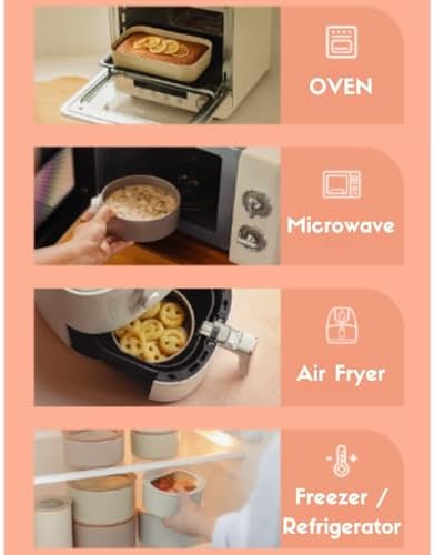 6 Set FIKA One Kitchen Ceramic Round Food Container Set with Glass