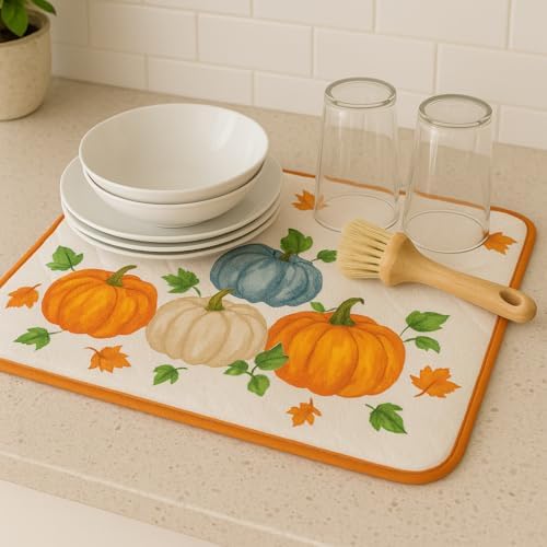 6-Piece Fall Pumpkin Kitchen Set – 2 Dish Towels, 2 Pot Holders, 1