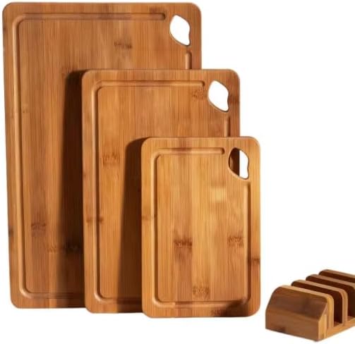 Bamboo Cutting Board Set with Storage Stand