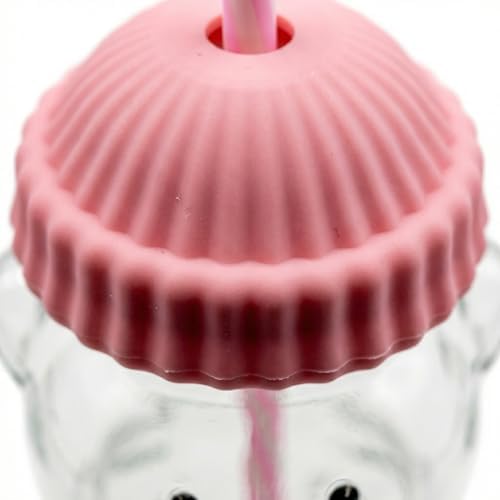 Glass Bear Cup,Bear Cup with Straw, 500ml Reusable Bear Glass Tumbler