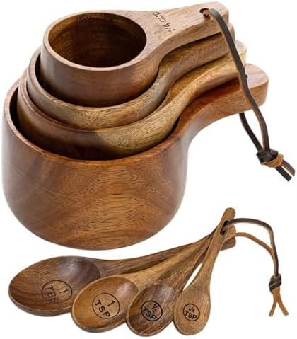 Wooden Measuring Cups and Spoons Set - Eco-Friendly Solid Acacia Wood
