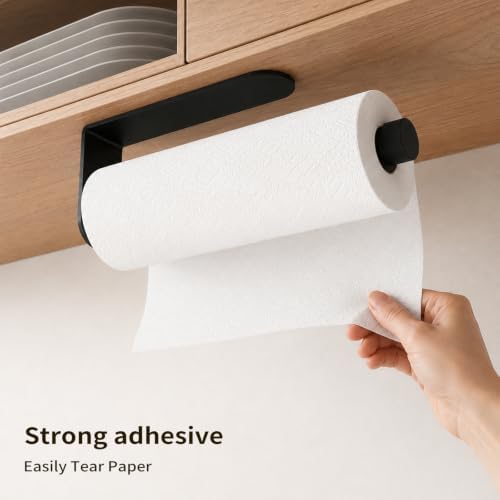 YUMORE Adhesive Paper Towel Holder, Under Cabinet, Black
