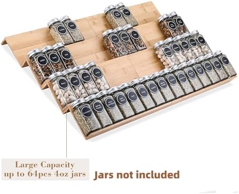 Mulush Bamboo Spice Rack Tray - Spice Drawer Organizer for Kitchen