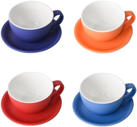 Yundu Ceramics Latte Cup and Saucer - 10 oz for Cappuccino,Tea,Cafe
