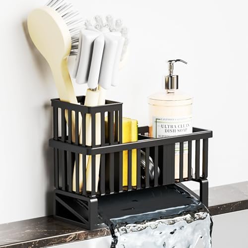 Yieach Kitchen Sink Caddy Organizer, Plastic, Black