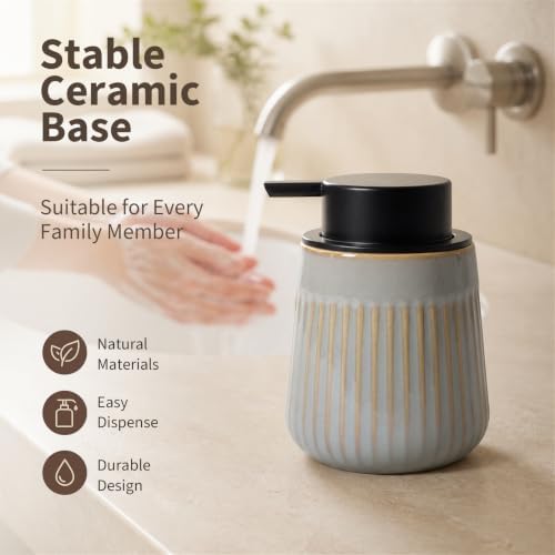 Bosilunlife Ceramic Foaming Soap Dispenser, Striped Pump for Bathroom