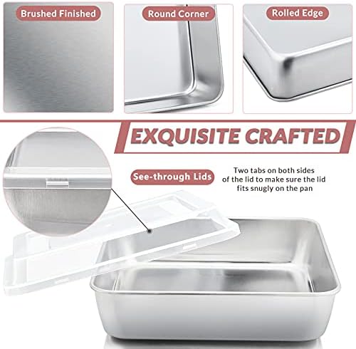 E-far 9 Inch Square Cake Pan with lid, 9x9 Baking Brownie Pans