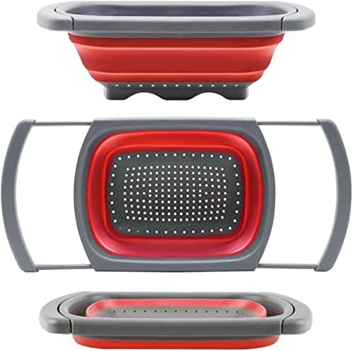 Collapsible Colander, Red Food Strainer Over the Sink Colanders