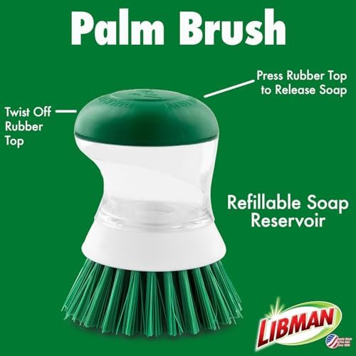 Libman Palm Brush with Soap Dispenser, 4” x 3.25”