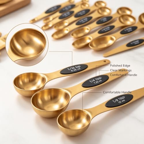 Magnetic Measuring Spoons Set-Stainless Steel Gold