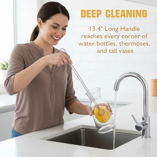 Cellulose Sponge Bottle Brush Set with Long & Short Handles