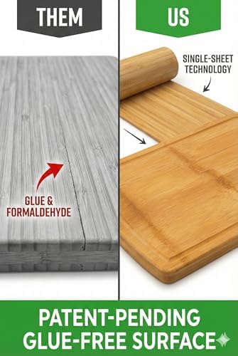 HEALTHIEST Glue-Free Surface Organic Bamboo Wood Cutting Board 3-Piece