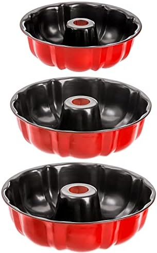 Tosnail Set of 3 Non-Stick Fluted Cake Pan, Tube Pan Round Cake Pan