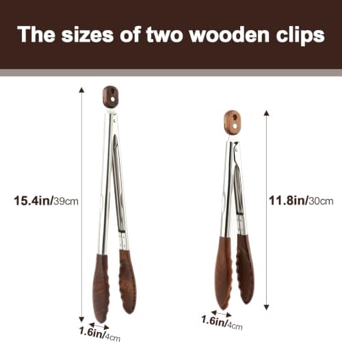Wooden Tongs Set of 2, 11.8 and 15.4 Inch