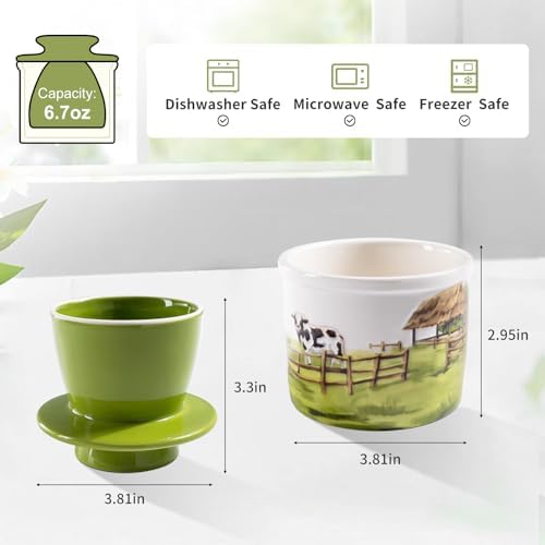 Ceramic Butter Crock With Lid for Countertop, Embossed Cow Butter