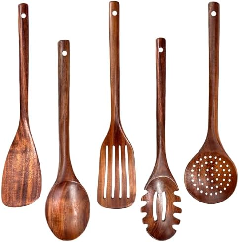 5-Piece Natural Teak Wood Kitchen Utensil Set