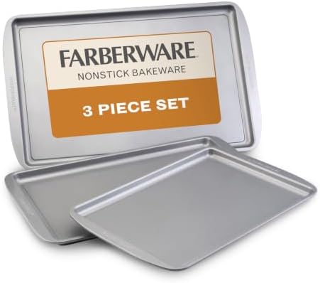 Farberware Nonstick Bakeware 3-Piece Cookie Pan Set for Baking, Gray