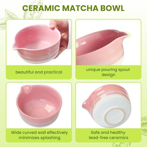 Matcha Whisk Set, Matcha Kit with 18 oz Ceramic Bowl, 100-Prong Bamboo