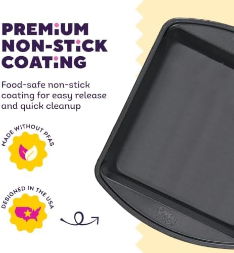 Wilton Gold Non-Stick Square Brownie Cake Pan, Made Without PFAS, 8 x