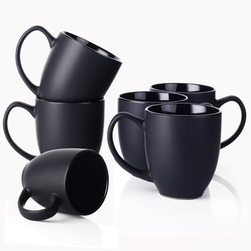 DOWAN Coffee Mugs, Black Coffee Mugs Set of 6, 16 oz Ceramic Coffee
