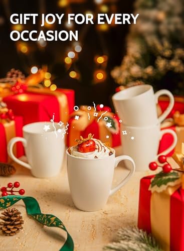 Sweese Porcelain Coffee Mugs - 16 Ounce - Set of 6, Cups for Latte