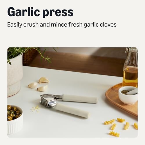 Amazon Basics Garlic Press, Stainless Steel, Linen Gray