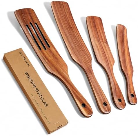 Spurtle Set, Natural Acacia Wooden Kitchen Utensils Set of 4, Wooden