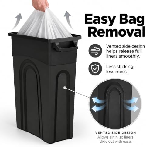 23 Gallon Narrow Tall Plastic Garbage Container, Black