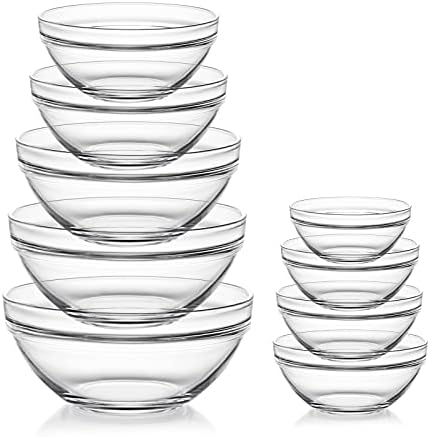 Sweejar Glass Mixing Bowls Set(set of 9),Nesting Bowls for Space
