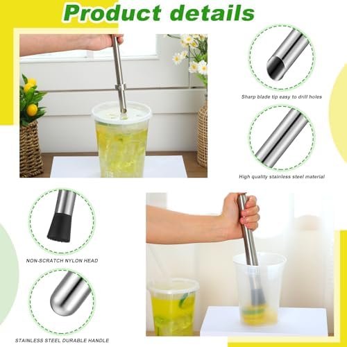 Honeydak 5 Pcs Straw Hole Puncher Muddler Set