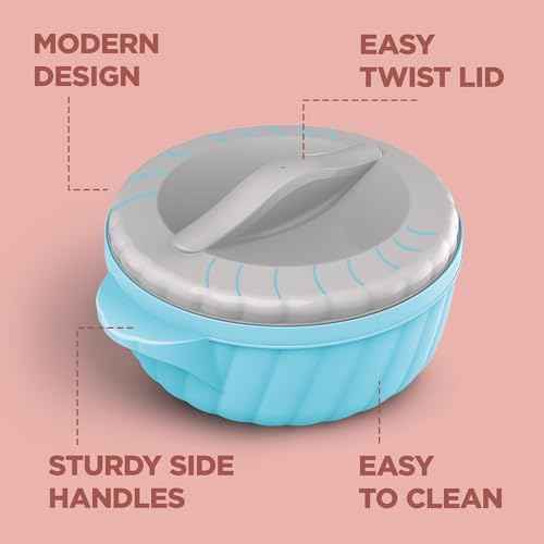 Milton Flora Regular Set Insulated Inner Steel Casserole for Roti 3Pc (750ml 1.25L & 2.1L) Hot Box for Kitchen, Hot Pot with Lid, Chapati Box, Roti Casserole, Serving Boxes, Hotcase, Cyan Blue