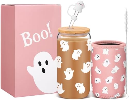 Blushtier 3 Pcs Halloween Ghost Gifts Pink Tumbler Cup Sleeve Gifts