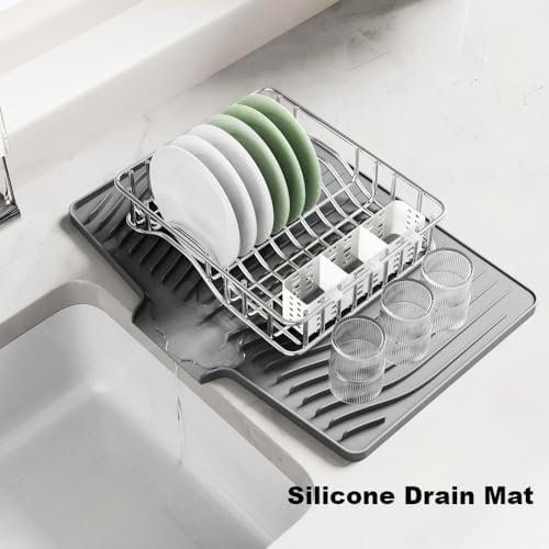 Silicone Dish Drying Mat with Raised Drainage Edges,Non-Slip and