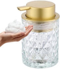 Foaming Soap Dispenser Clear Glass Bottle Gold Pump, Easy Refill and
