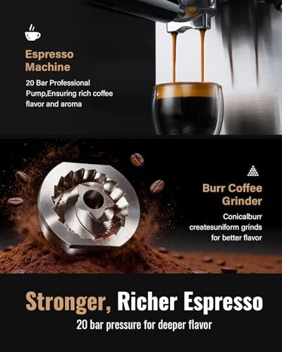 SHARDOR Espresso Machine with Grinder Bundle, 20 Bar