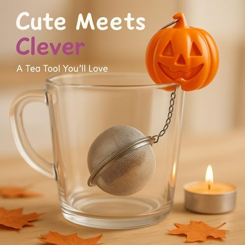 Cute Pumpkin Tea Infuser Set - Adorable Tricolor Kitty Hook, Fine Mesh