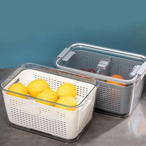 Hemobllo Double Layer Produce Storage Container 2pcs with Draining