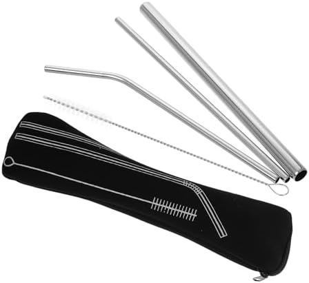 FRCOLOR Stainless Steel Reusable Drinking Straws Set with 3 Bent Wide