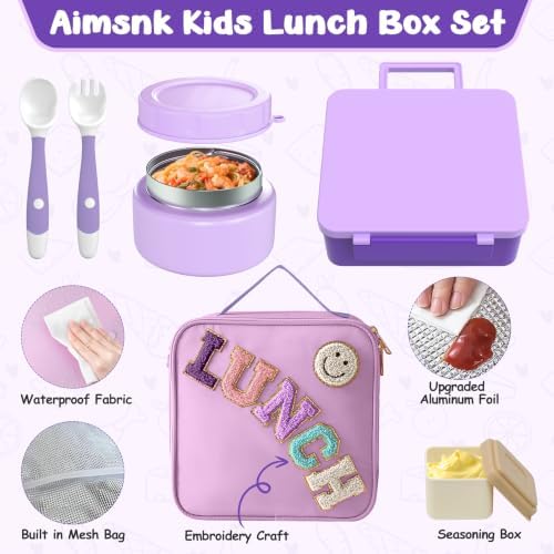 Aimsnk Lunch Box Kids with Thermo Insulated Lunch Bag for School