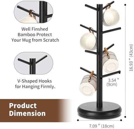 BAMBANG Mug Holder, 360° Rotating Mug Tree Holds 8 Coffee Cups, Space