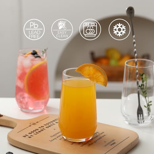 Wlasss Drinking Glasses Set of 6, 16.4 oz Crystal Water Glasses,Tall
