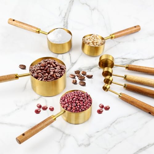 Gold Measuring Cups and Spoons Set,8 Piece Premium Stainless Steel