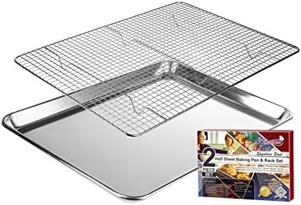 KITCHENATICS Half Sheet Baking Pan and Rack Set Warp-Free 13.1x17.9 In
