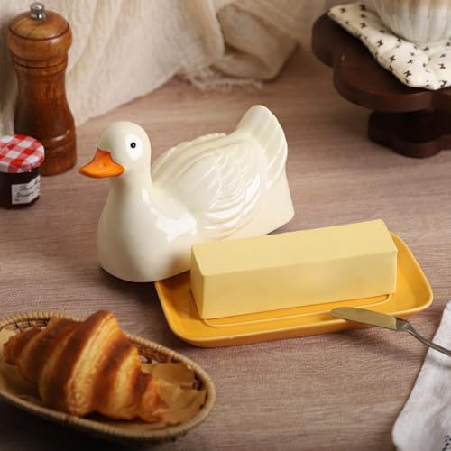 Colias Wing 3D Duck Shaped Ceramic Butter Dish with Lid Butter Keeper