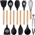 E-far Silicone Cooking Utensils Set, 10-Piece, Wood Handle