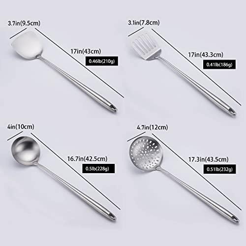 17′′ Wok Utensils - Wok Spatula and Ladle, Skimmer Spoon, Slotted