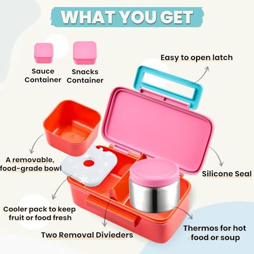 PIQUEBAR Kids Lunch Bento Box with 8oz Thermo Ice Pack Food Container